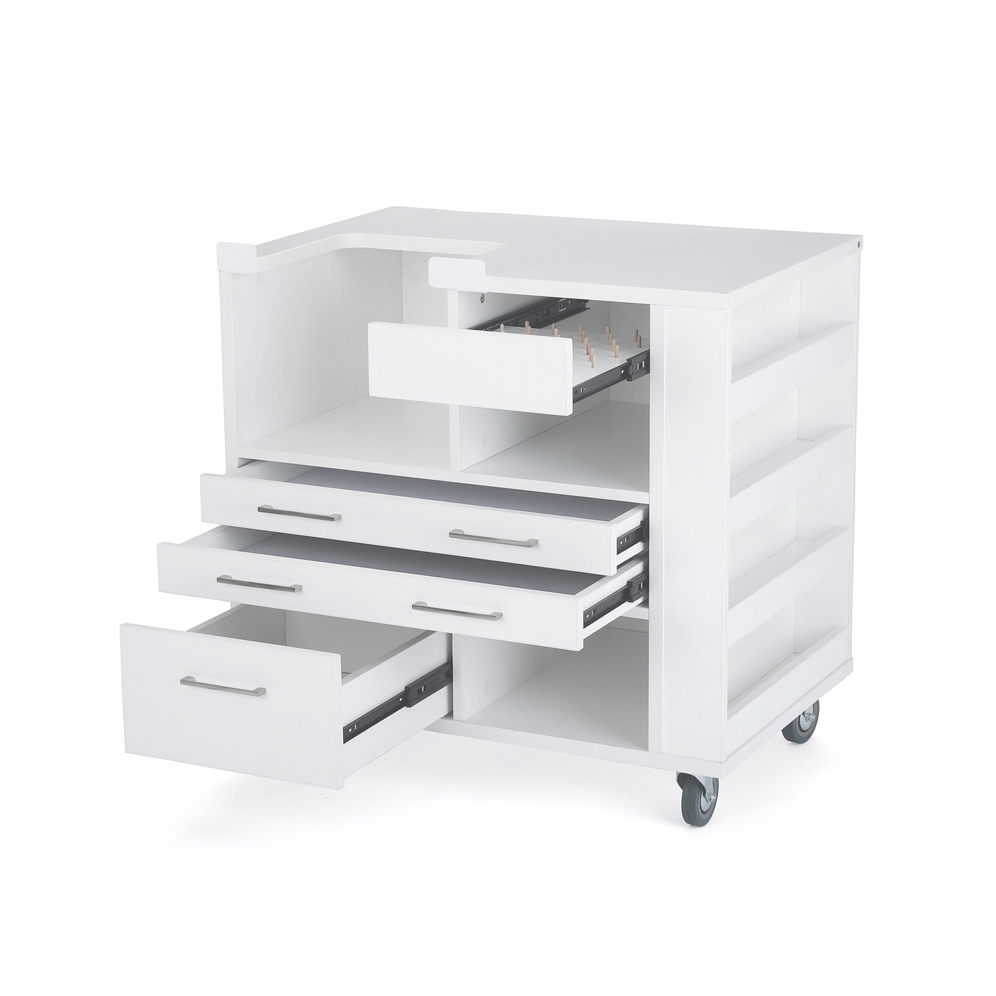 Arrow 9301B Ava Embroidery Multi-Needle Sewing Cabinet For Brother And Baby Lock, Portable With Wheels, White Finish