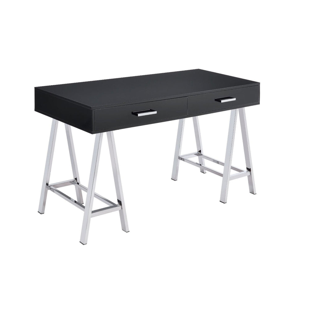 Acme Furniture Coleen Built-In Usb Port Writing Desk In Black High Gloss & Chrome Finish