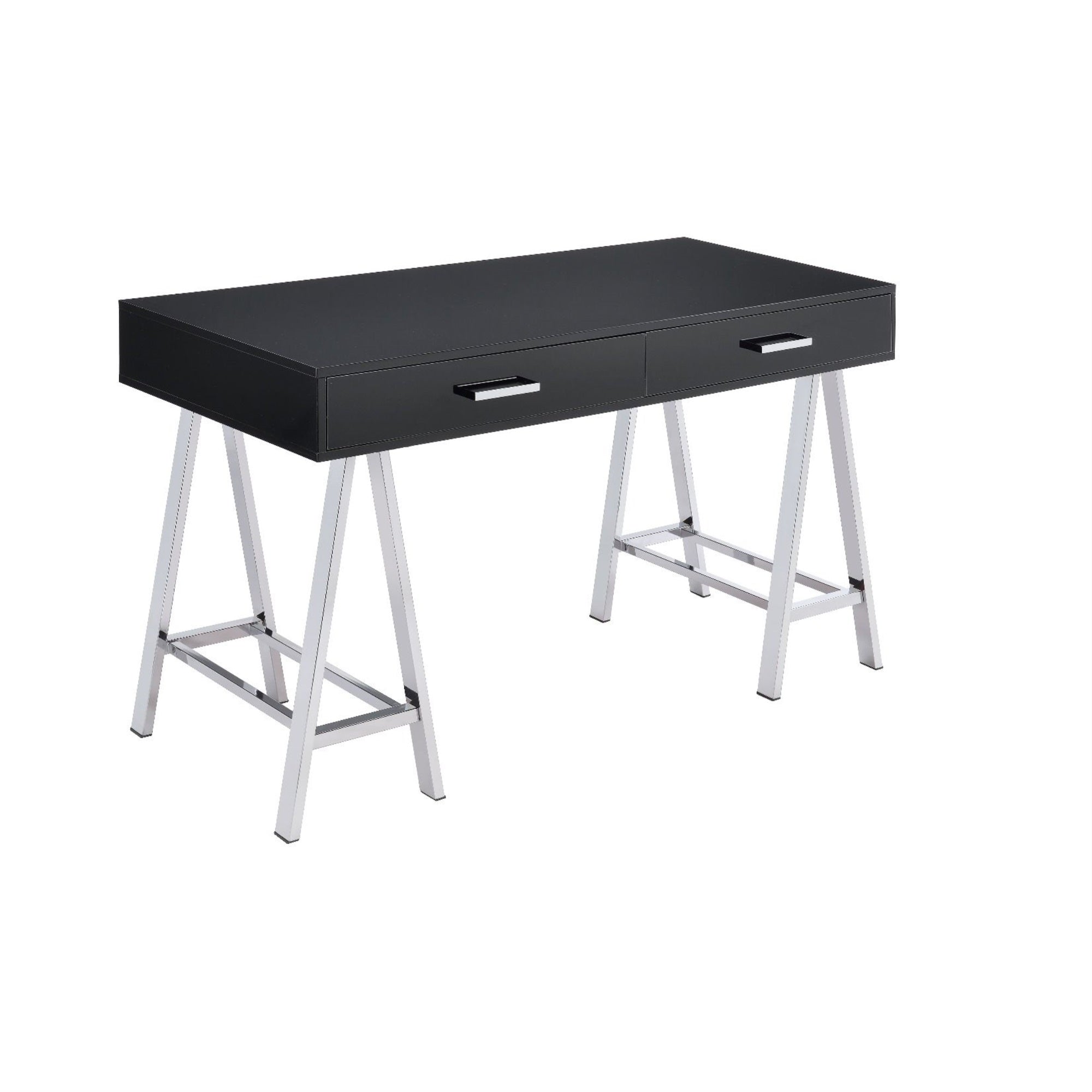 Acme Furniture Coleen Built-In Usb Port Writing Desk In Black High Gloss & Chrome Finish