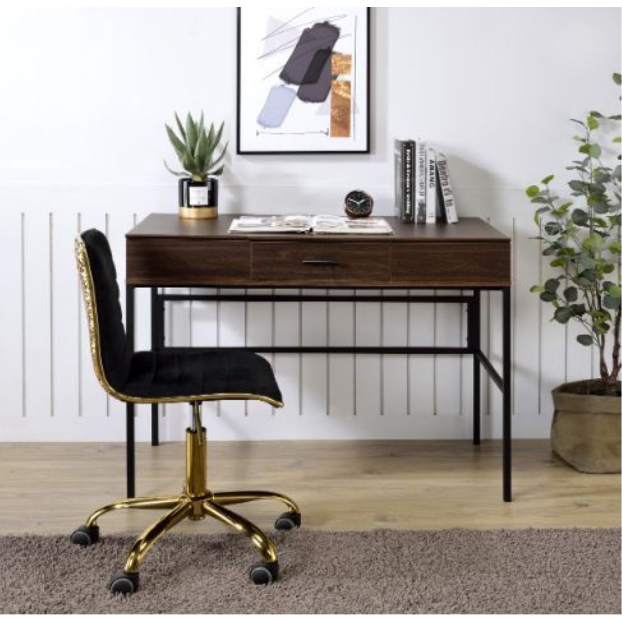 Acme Verster Wooden Storage Writing Desk with USB Port in Oak and Black