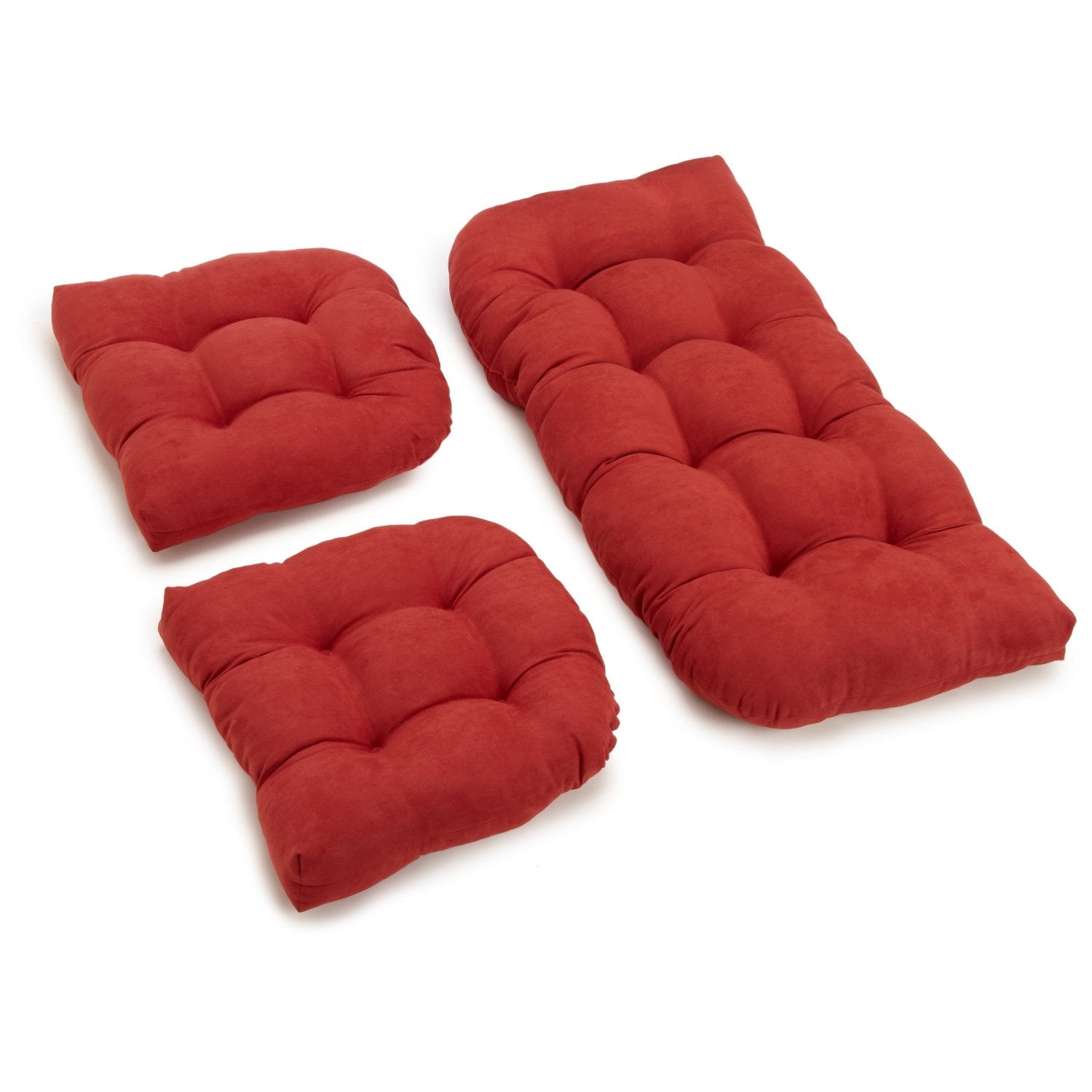 U-Shaped Microsuede Tufted Settee Cushion Set (Set Of 3) - Cardinal Red