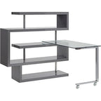 Acme Buck II Glass Top Writing Desk in Chrome and Gray High Gloss