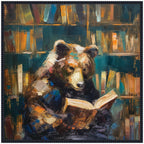 Sylvie Traditional Bear Reading in Library Framed Canvas by The Creative Bunch Studio