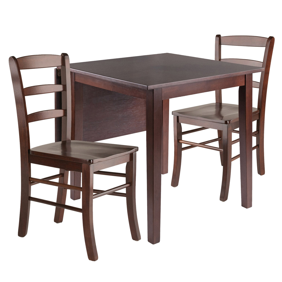 Ergode Wood Perrone Drop Leaf Dining Table And Chairs Set  Versatile, Spacesaving, Walnut Finish  Includes 2 Chairs  Easy As
