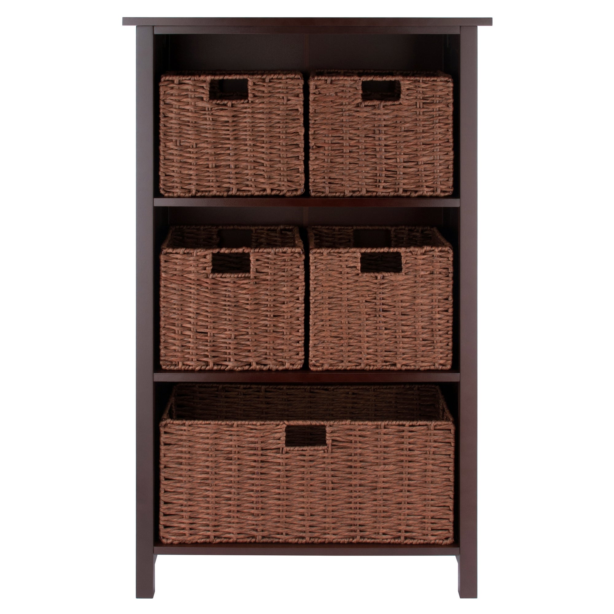 Winsome Wood Milan 6-Pc Storage Shelf with 5 Foldable Woven Baskets - Walnut