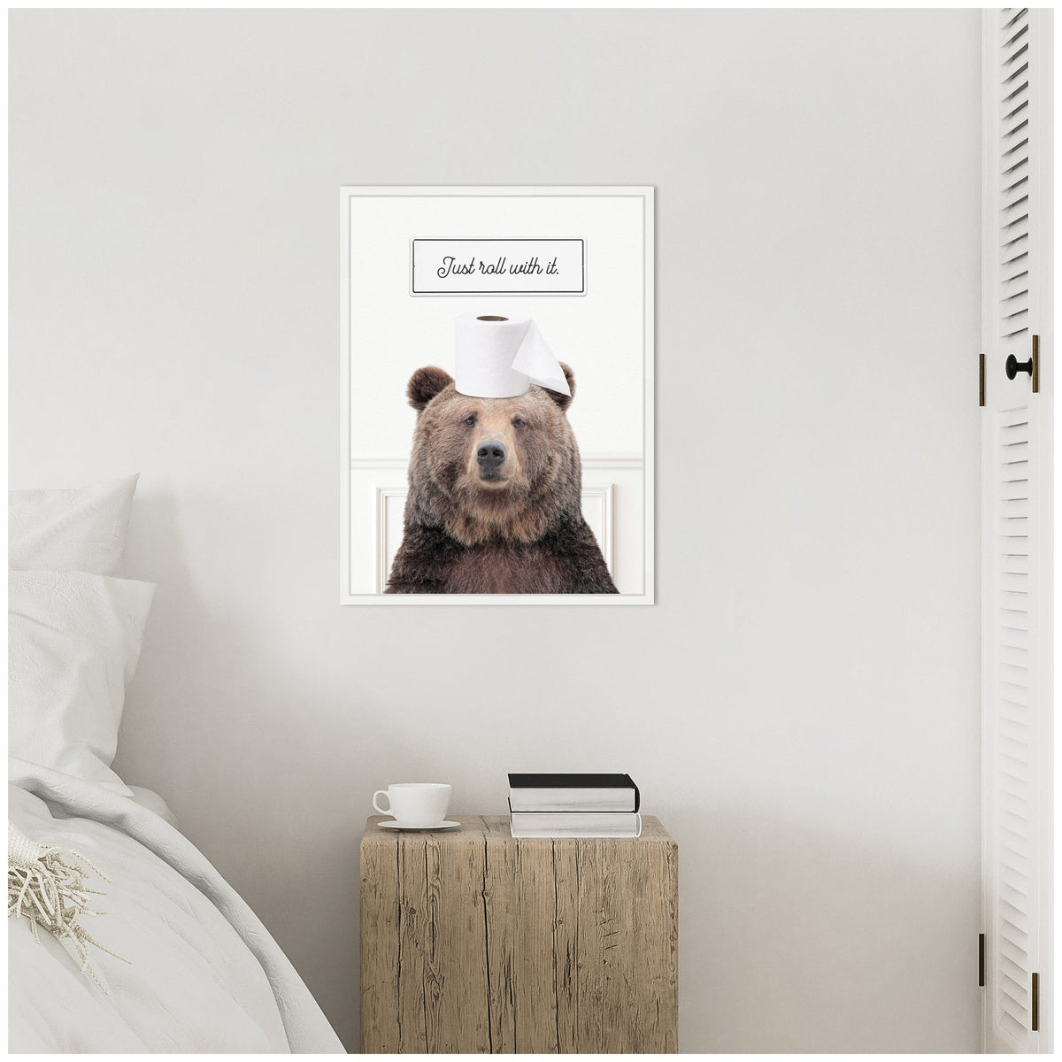 Sylvie Bear Just Roll with It Bathroom Framed Canvas by Amy Peterson