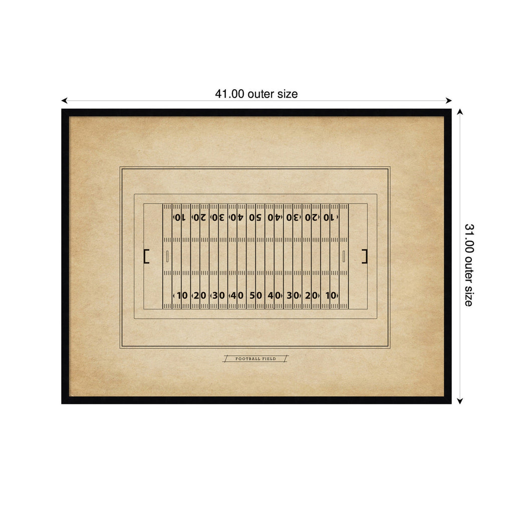 Vintage Sports Football Field Diagram Horizontal by The Creative Bunch Studio Framed Wall Art Print