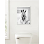 Sylvie Zebra Bathroom Art Towel Robe Black and White Framed Canvas by The Creative Bunch Studio