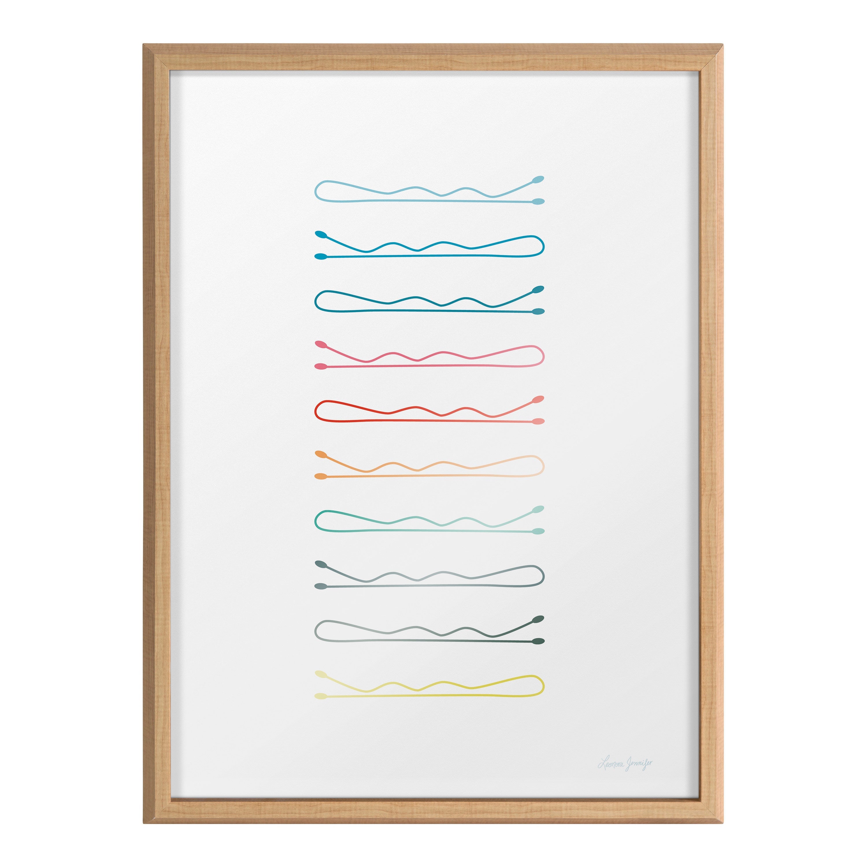 Blake Colorful Bobby Pins Framed Printed Glass by Leonora Jennifer Benza of Yellow Heart Art