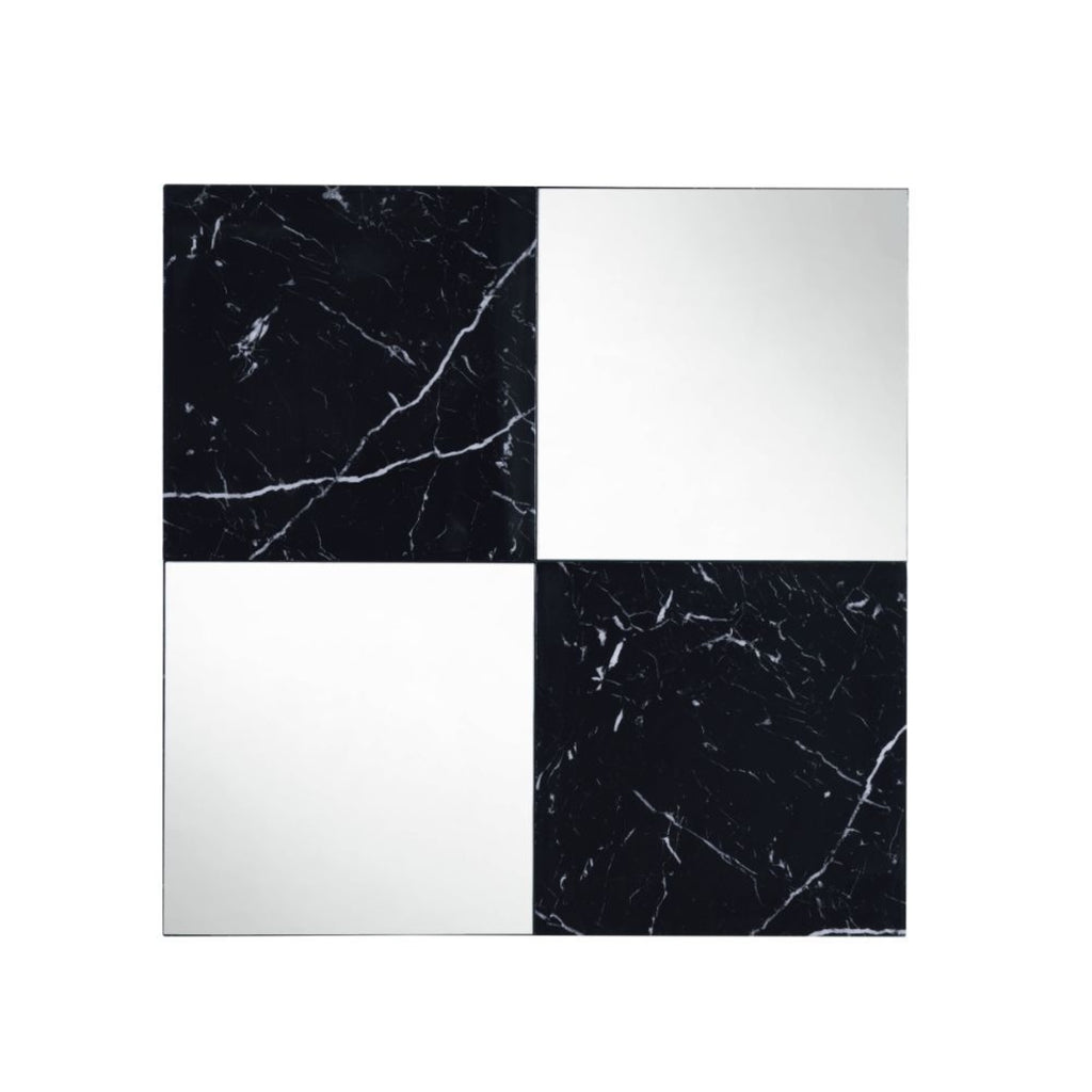 Acme Angwin Wooden Square Wall Accent Mirror In Mirrored And Faux Marble