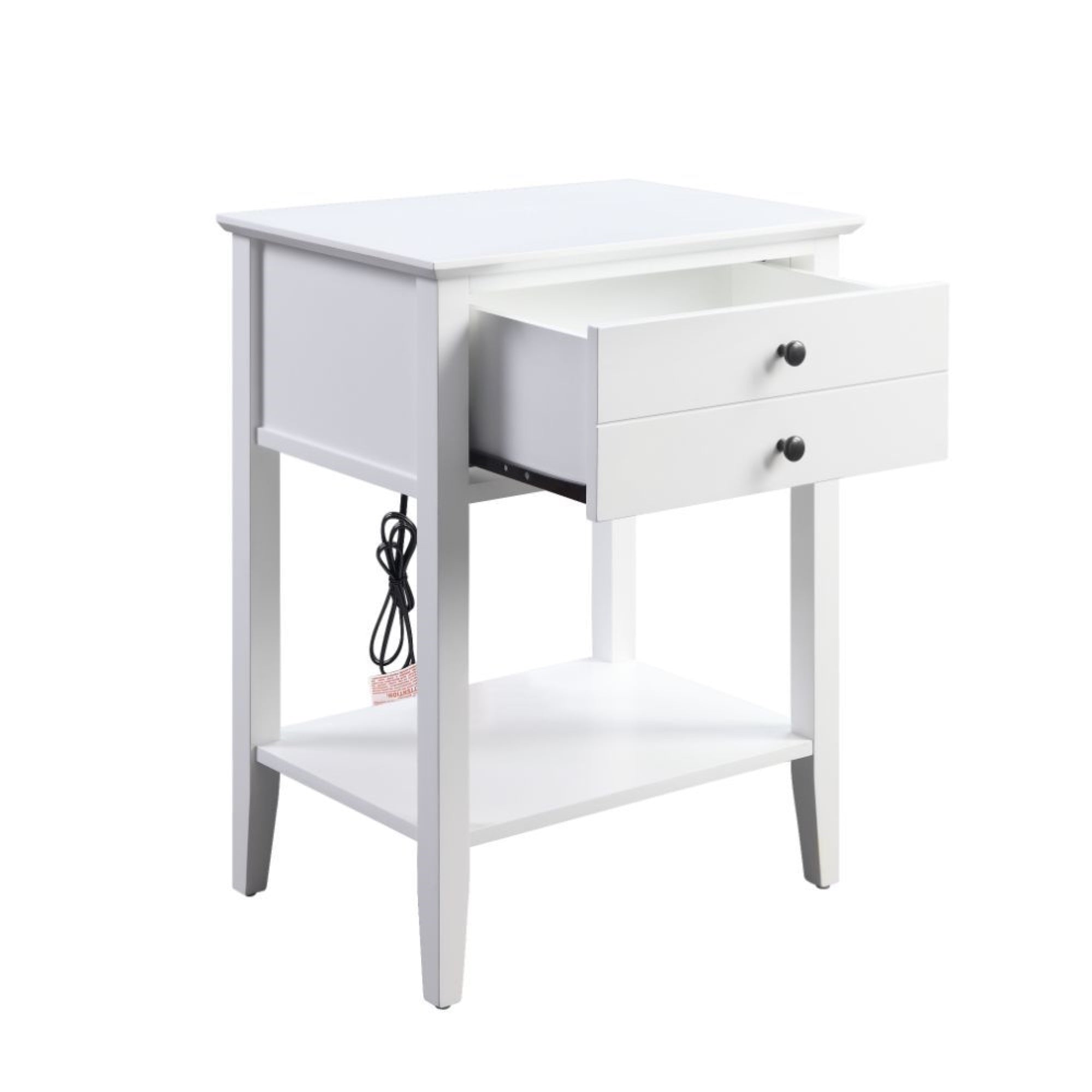 Acme Grardor Wooden Side Table with USB Charging Dock in White