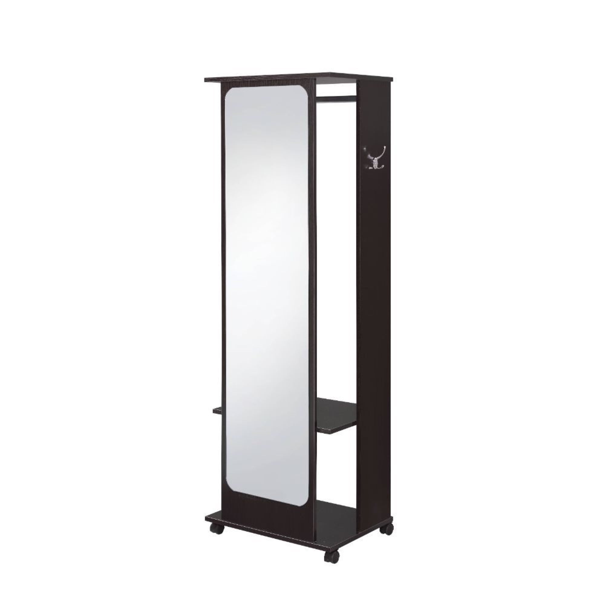 Acme Kolen Wooden Coat Stand with Hanging Rod and Caster Wheels in Espresso