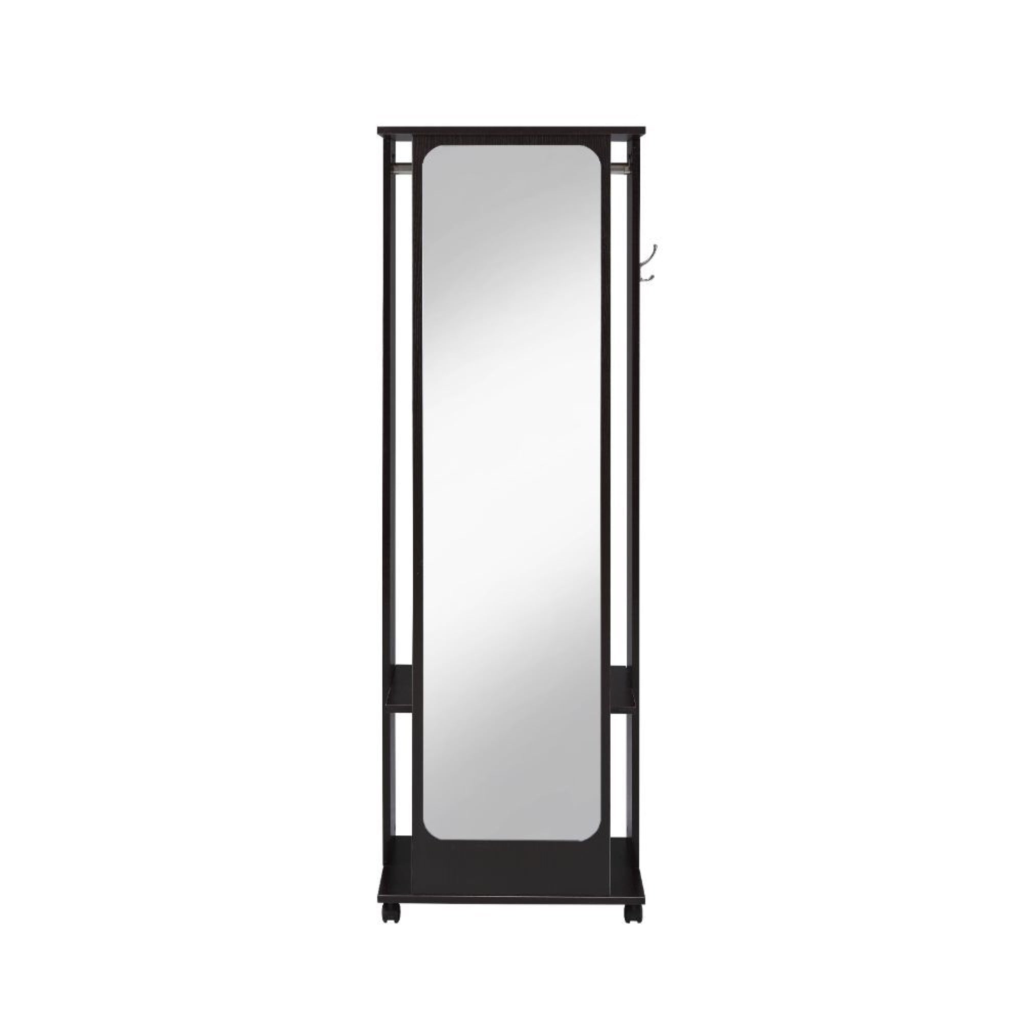 Acme Kolen Wooden Coat Stand with Hanging Rod and Caster Wheels in Espresso