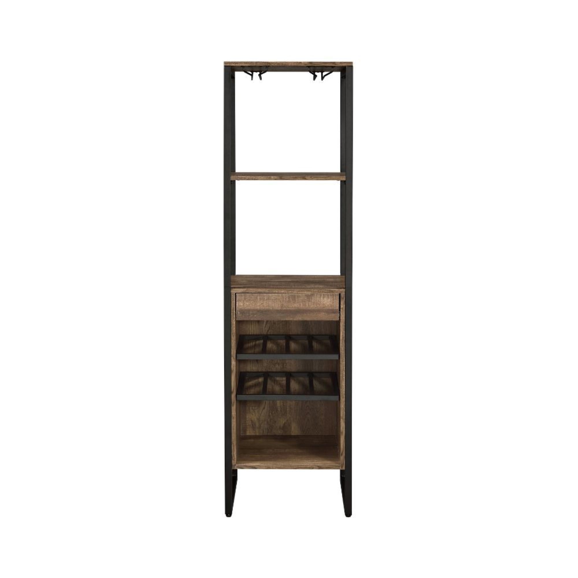 Acme Narik Metal 1-Drawer Wine Rack With 5 Shelves In Weathered Oak