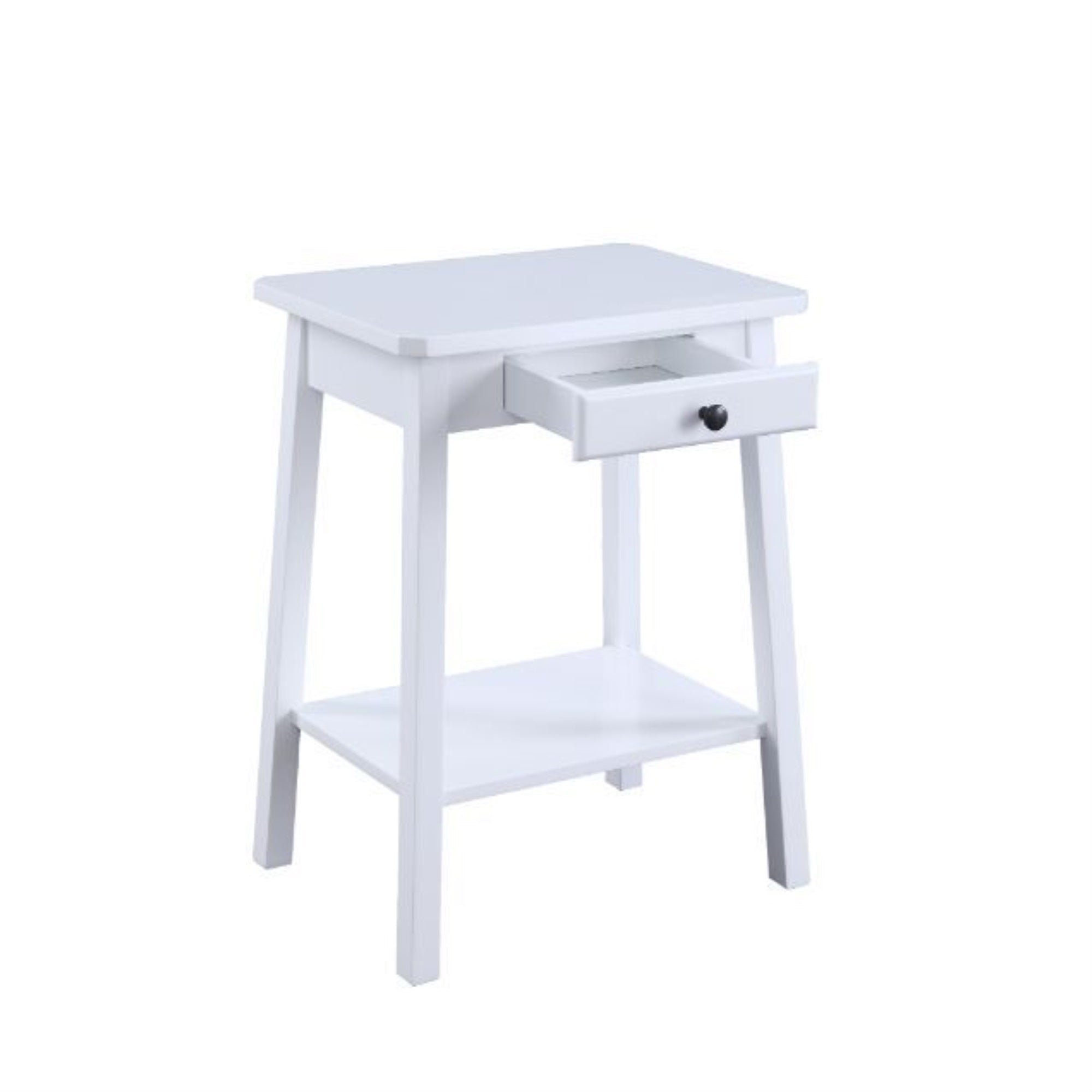 Acme Kaife Wooden Accent Table with Storage Drawer and 1 Tier Shelf in White
