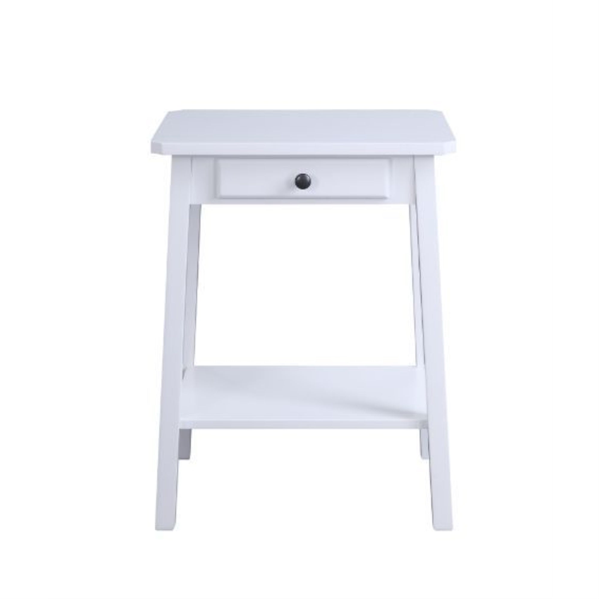 Acme Kaife Wooden Accent Table with Storage Drawer and 1 Tier Shelf in White