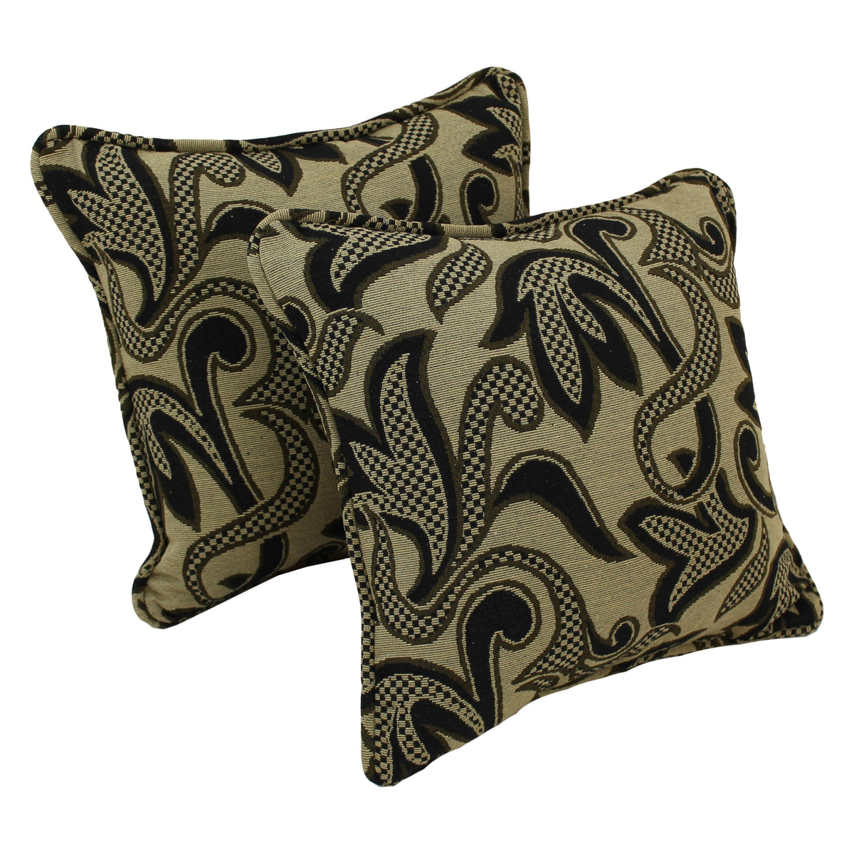 18-Inch Double-Corded Patterned Tapestry Square Throw Pillows With Inserts (Set Of 2) - Checkered Scroll