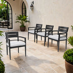 Outdoor Patio Dining Chairs With Outdoor Grade Sunbrella Fabric Cushions, Tapered Feet (Set of 4) - Ember Black