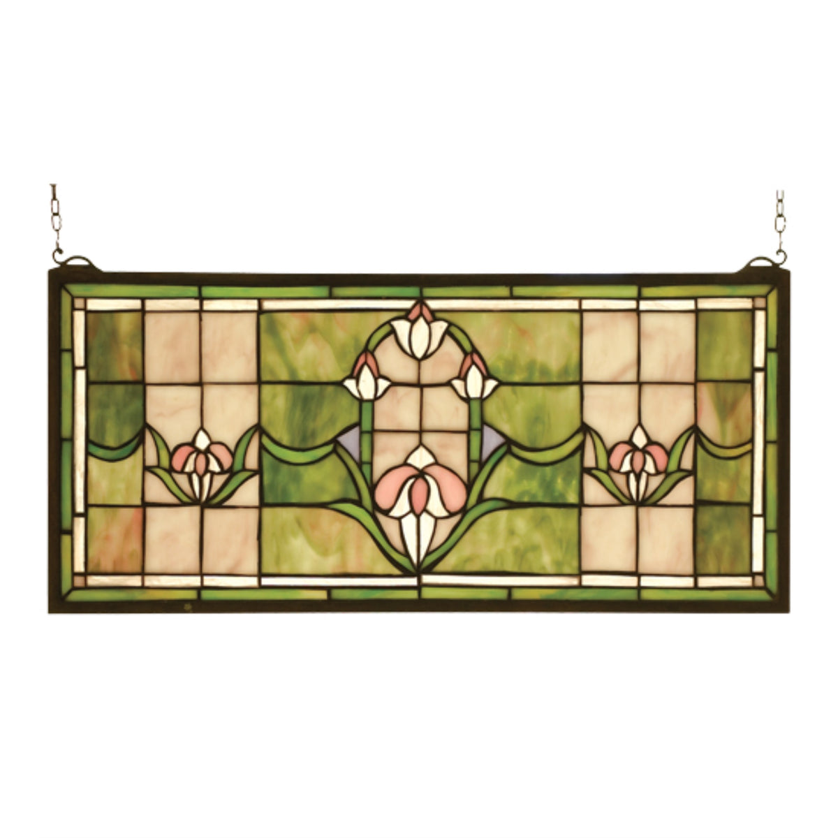 24 Inch W X 11 Inch H Tulips Transom Stained Glass Window