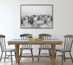 Sylvie Herd of Highland Cows Black and White Framed Canvas by The Creative Bunch Studio