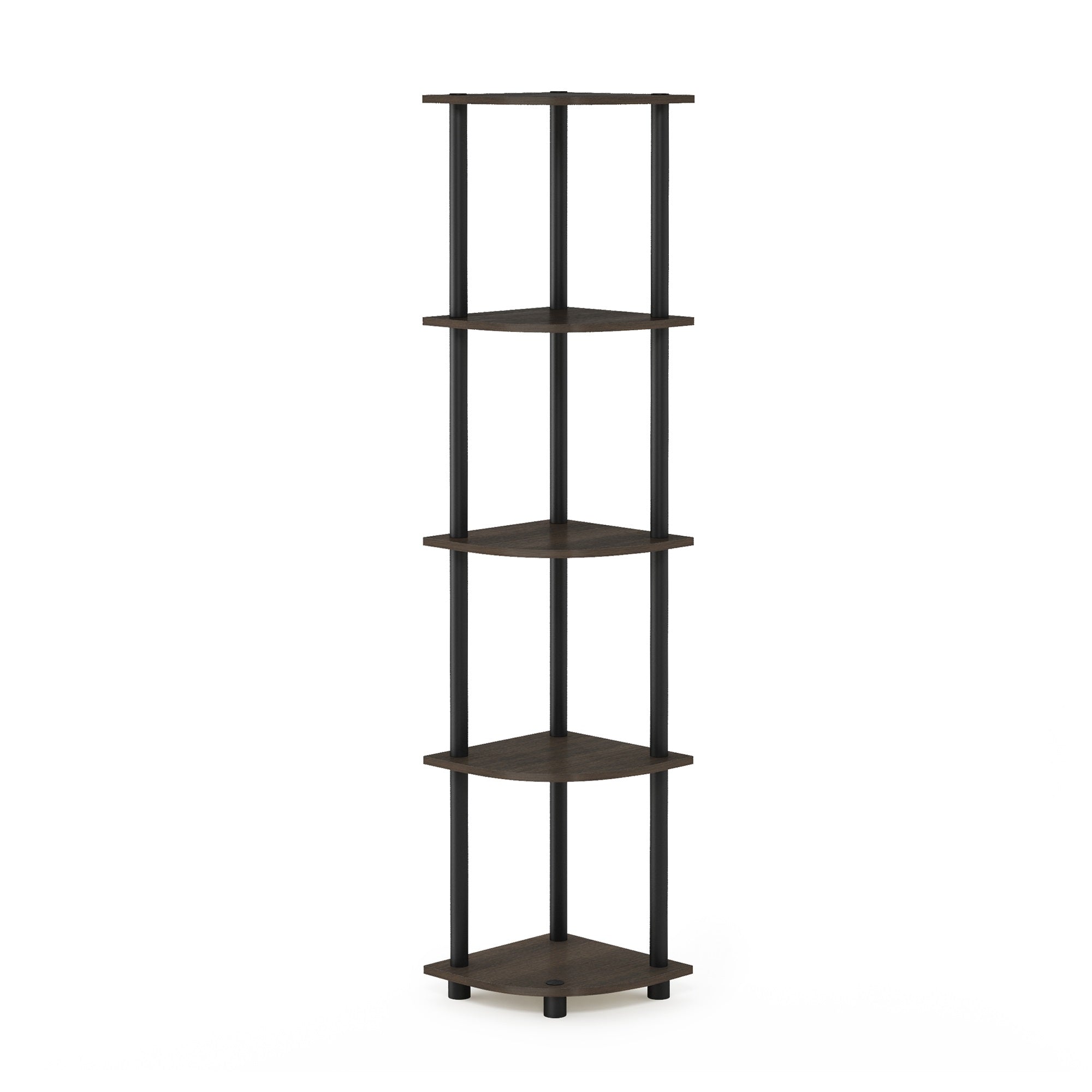 Furinno Turn-N-Tube 5 Tier Corner Display Rack Multipurpose Shelving Unit, 1-Pack, Dark Brown Grain/Black