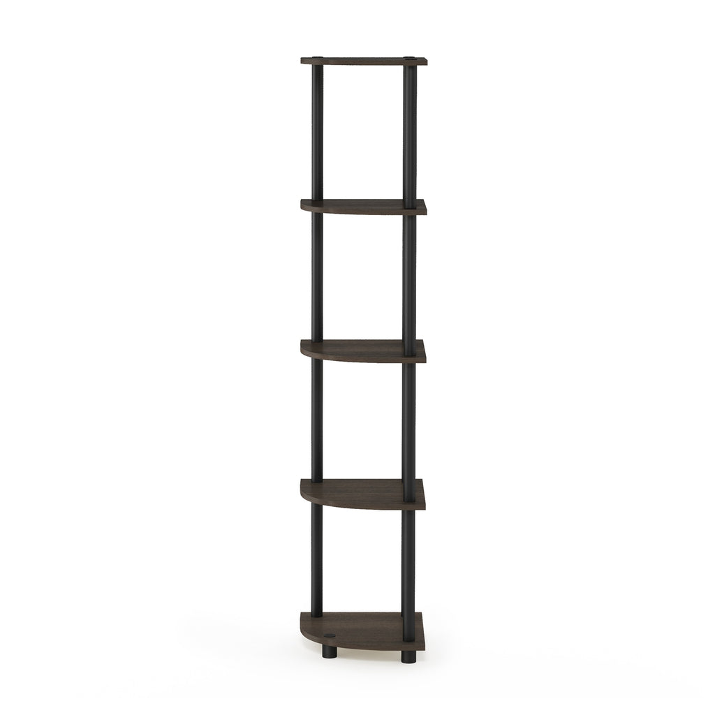 Furinno Turn-N-Tube 5 Tier Corner Display Rack Multipurpose Shelving Unit, 1-Pack, Dark Brown Grain/Black