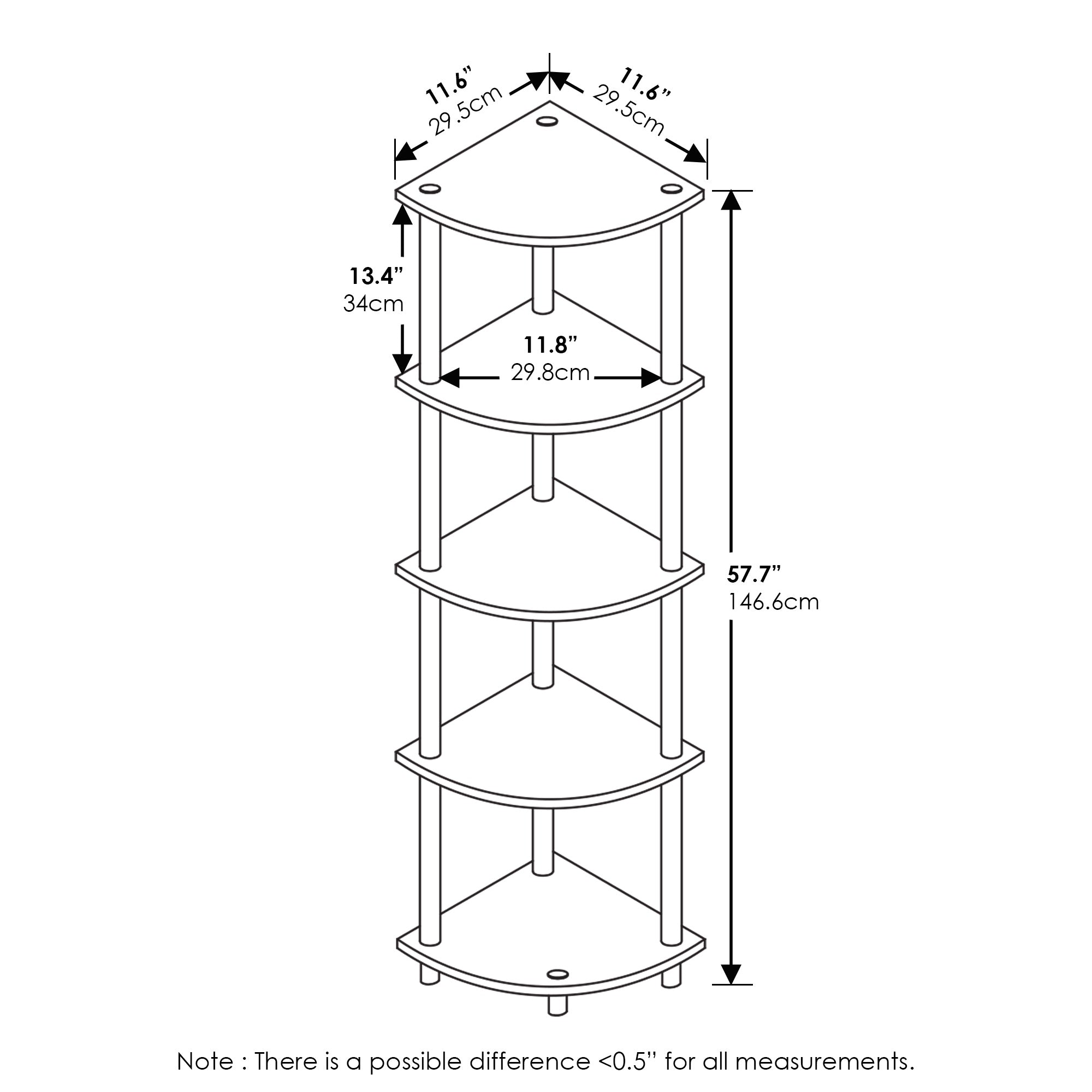 Furinno Turn-N-Tube 5 Tier Corner Display Rack Multipurpose Shelving Unit, 1-Pack, Dark Brown Grain/Black