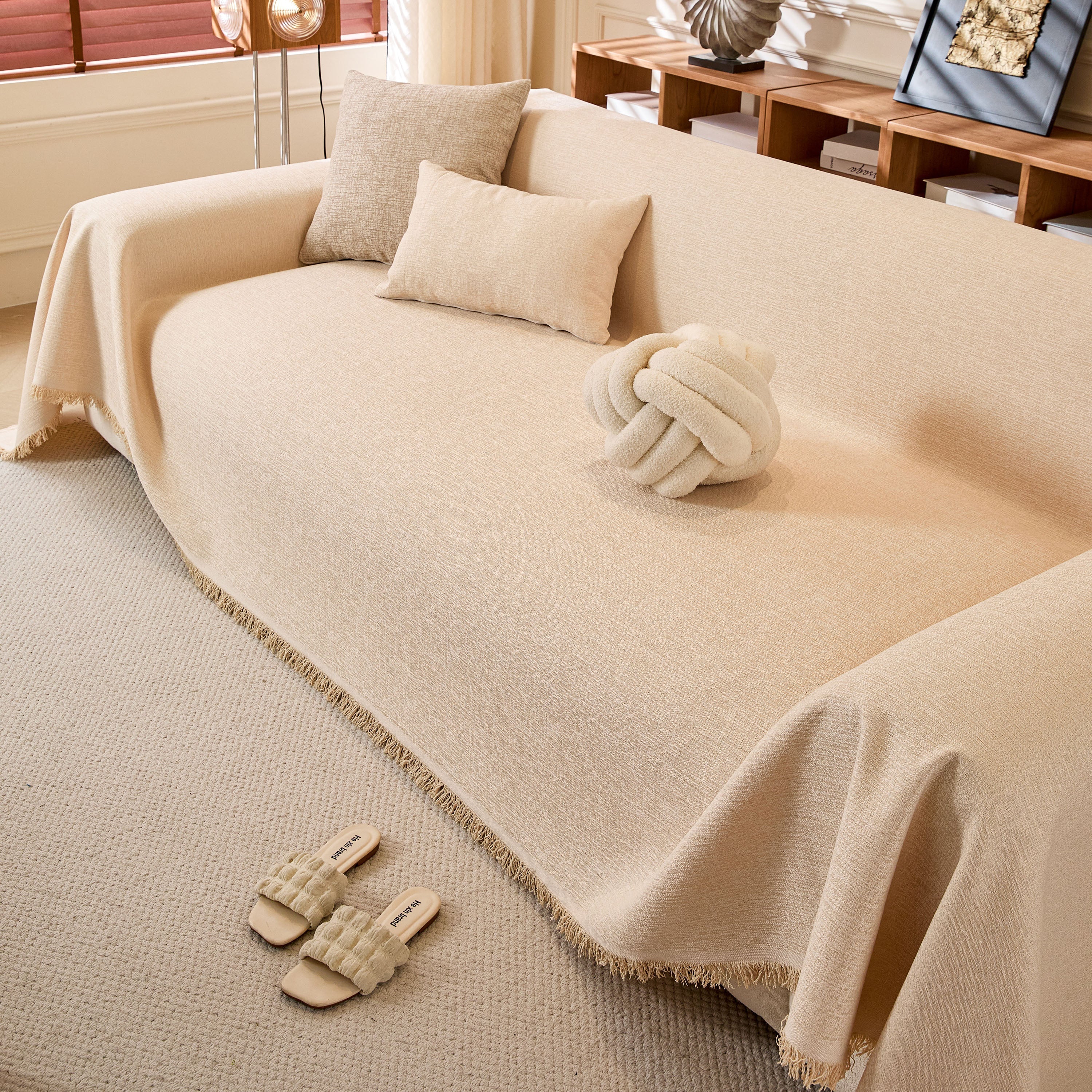 Linen-Look Textured Couch Throw Cover, Breathable Sofa Blanket & Furniture Protector