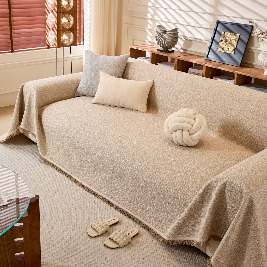 Linen-Look Textured Couch Throw Cover, Breathable Sofa Blanket & Furniture Protector
