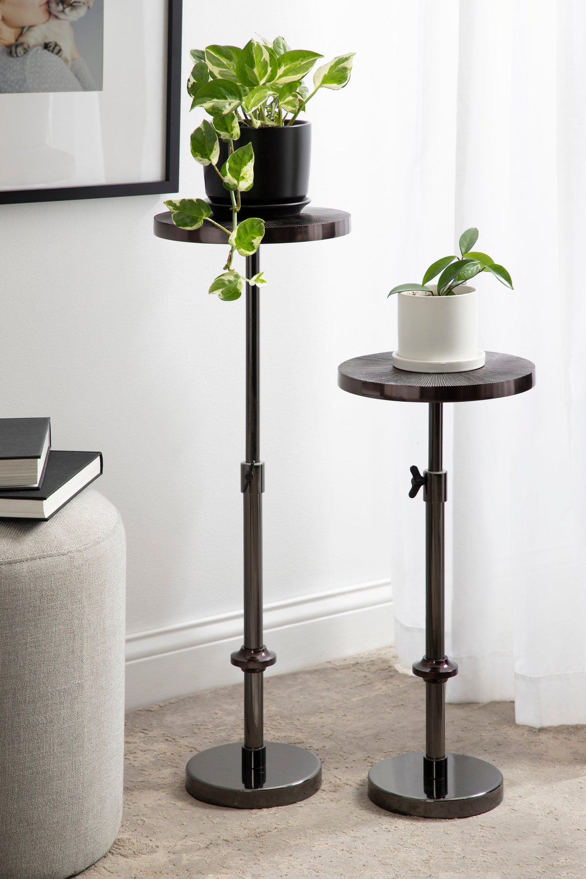 Engles Adjustable Embossed Metal Table and Plant Stand