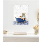 Sylvie Tiger in Eclectic Blue Bathtub Framed Canvas by Amy Peterson
