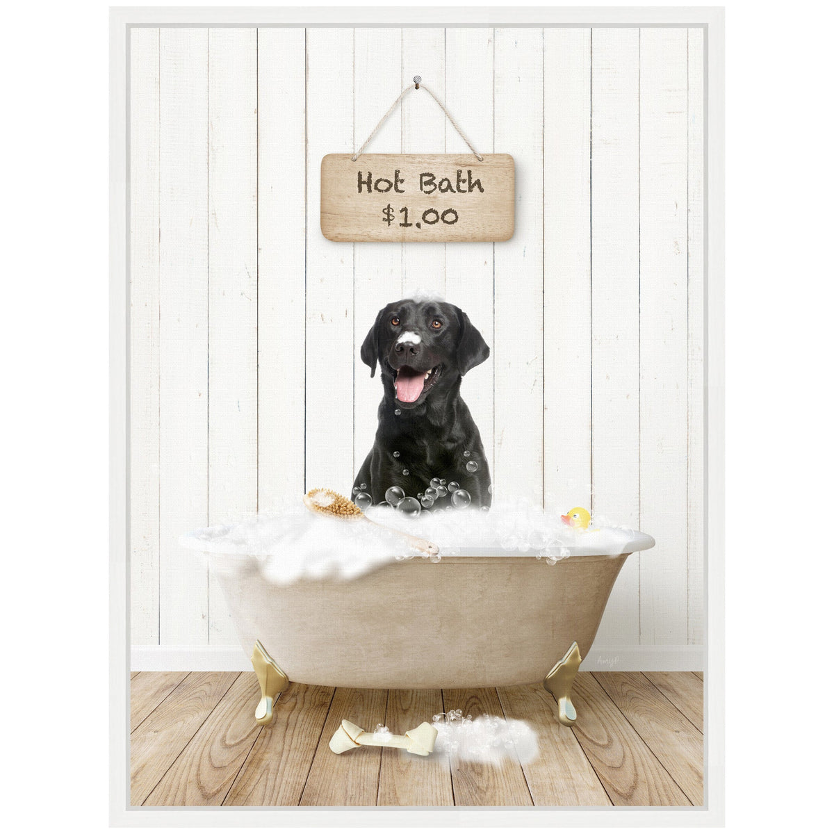 Sylvie Black Lab in Farmhouse Hot Bath Framed Canvas by Amy Peterson
