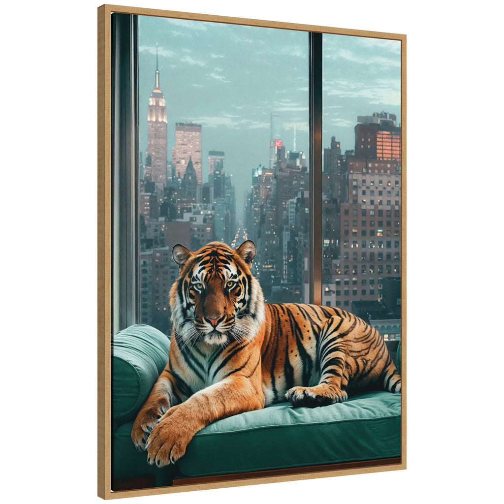 Sylvie Graceful Tiger in New York Framed Canvas by Michael Schauer