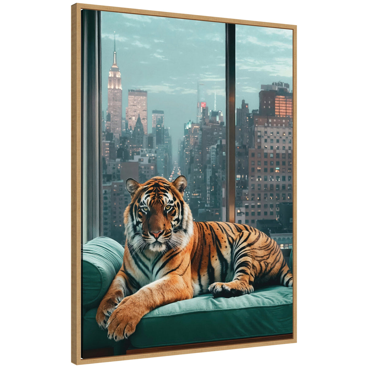 Sylvie Graceful Tiger in New York Framed Canvas by Michael Schauer