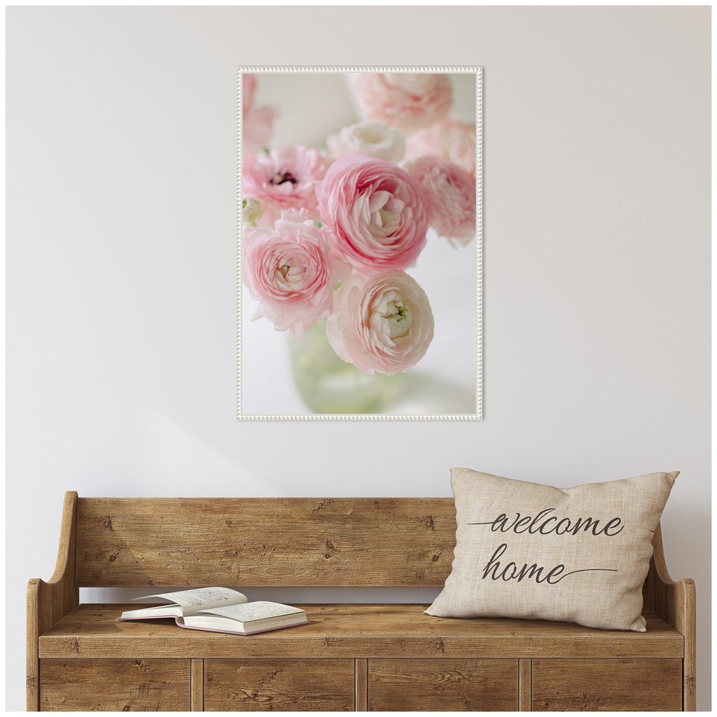 Sylvie Delicate Pink Ranunculus Flower Bouquet Framed Canvas by Kristy Campbell