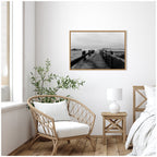 Sylvie Coastal Beach Boardwalk Black and White Framed Canvas by Patricia Hasz
