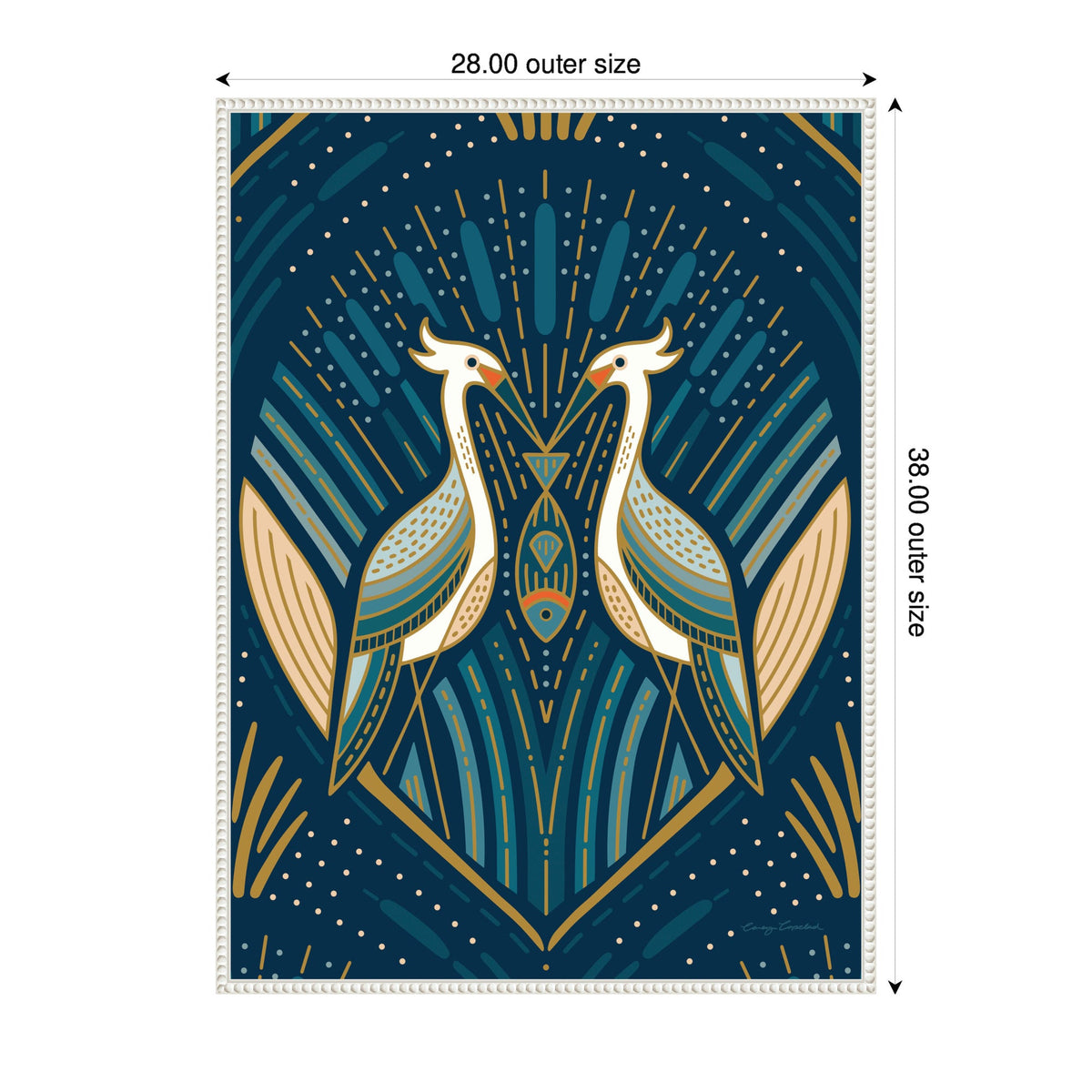 Sylvie Art Deco Herons Blue Framed Canvas by Carey Copeland