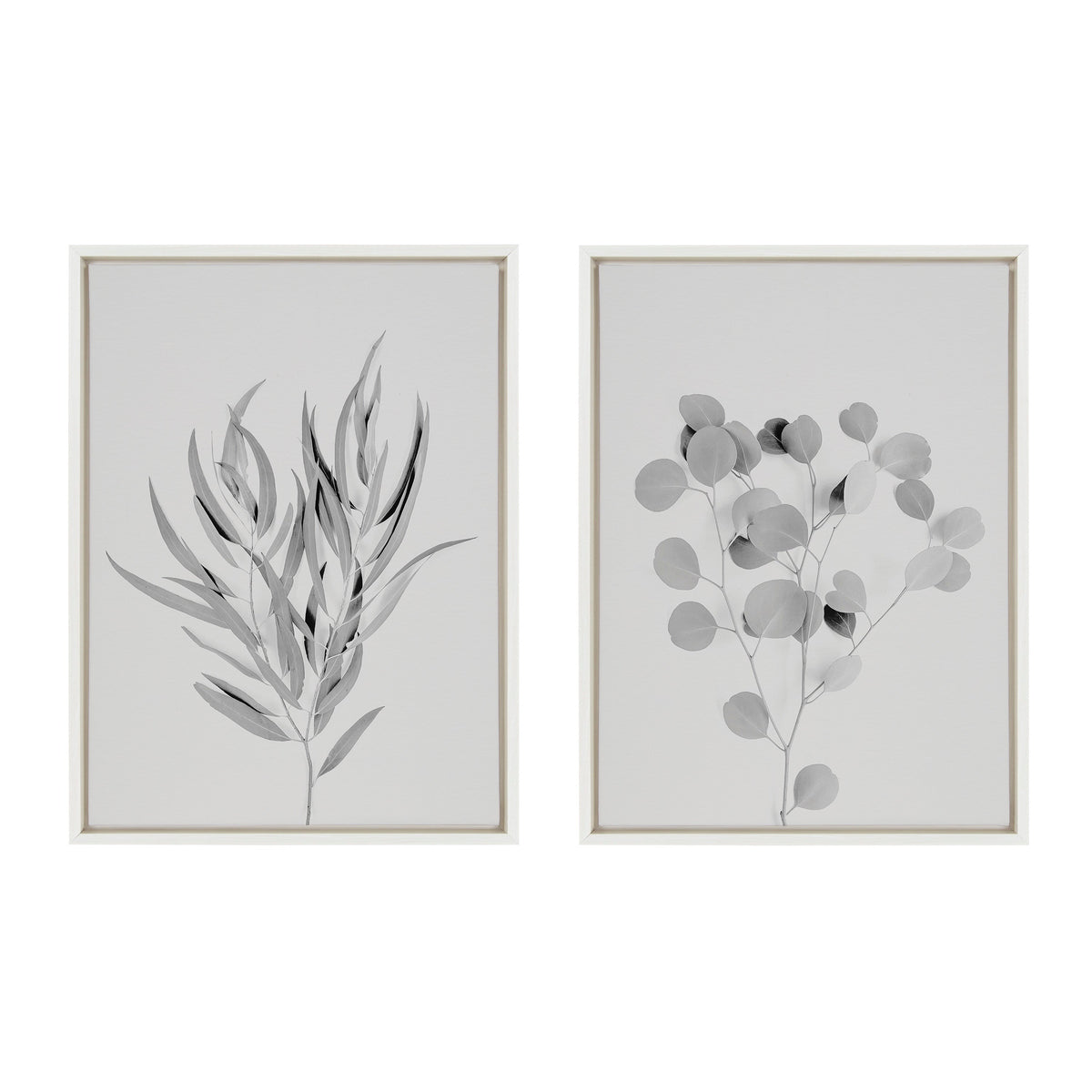 Sylvie Neutral Botanical 1 and 2 Soft White Framed Canvas by The Creative Bunch Studio