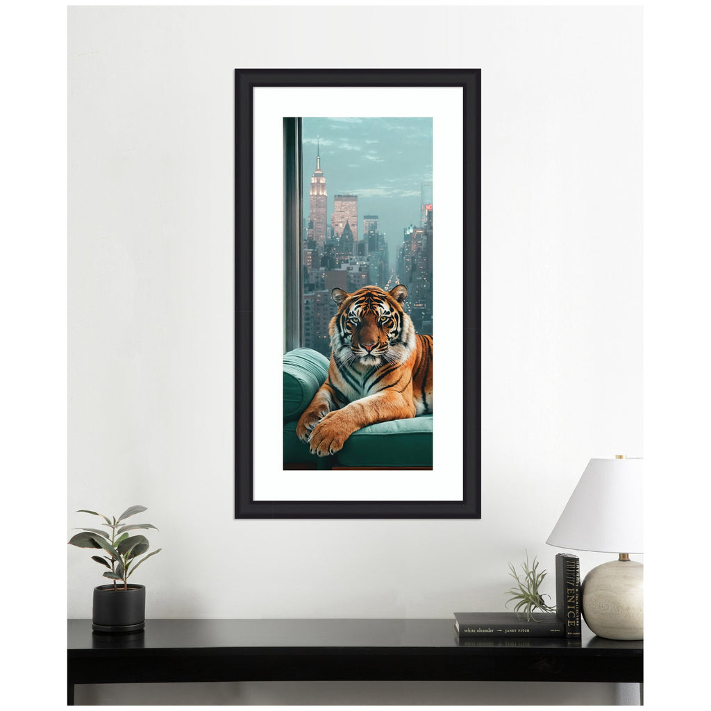 Framed Art Graceful Tiger in New York Panel by Michael Schauer
