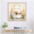 Sylvie Highland Cow Bathroom Watercolor Framed Canvas by The Creative Bunch Studio