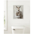 Sylvie Cute Donkey Holding Toilet Paper Roll Toilet Bathroom Art Framed Canvas by The Creative Bunch Studio