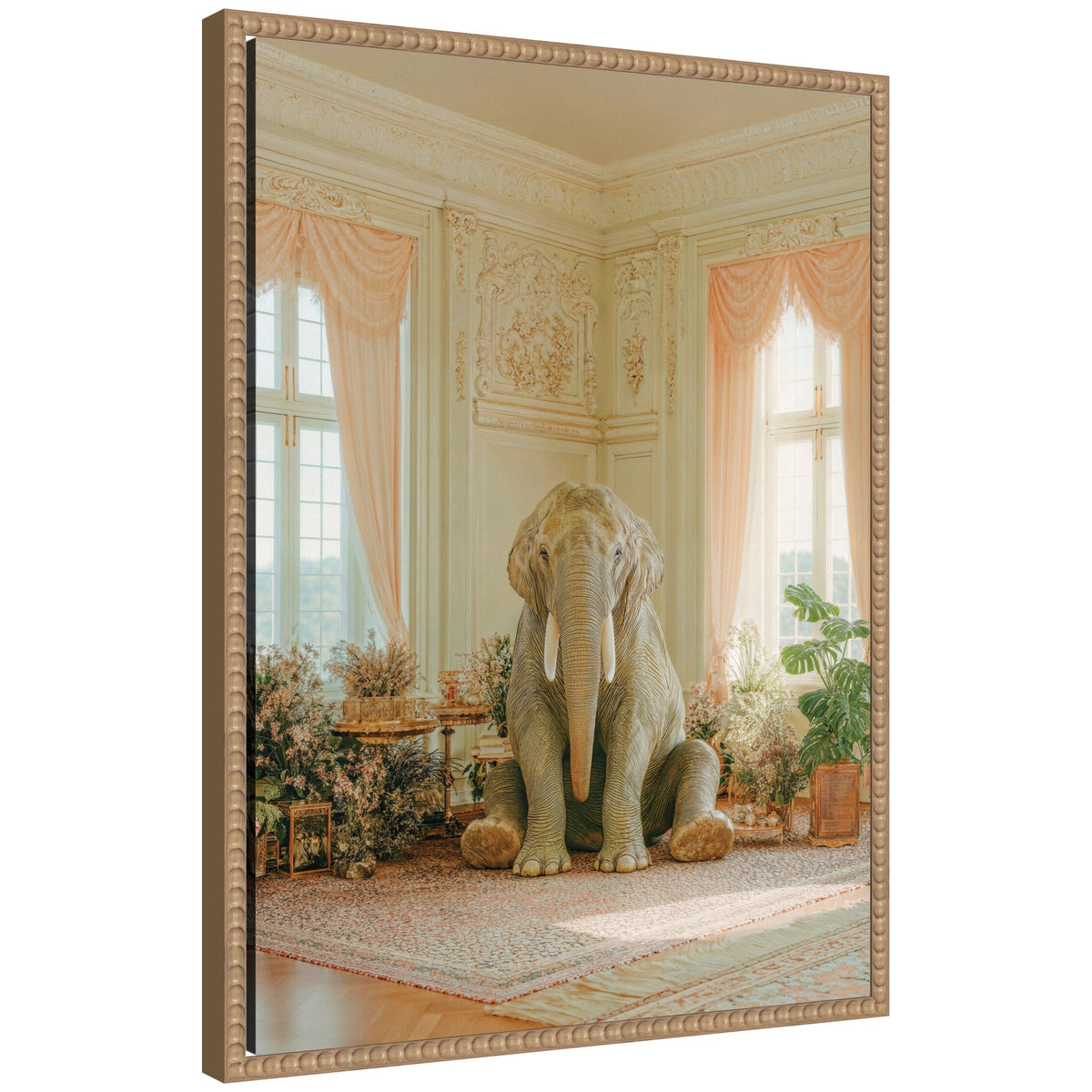 Lazy Elephant Sitting in His Room by Michael Schauer Framed Canvas Wall Art Print