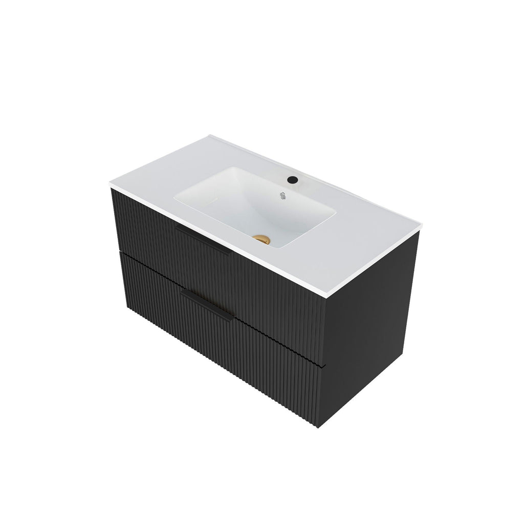 Modern Wall Mounted Floating Bathroom Vanity With Sink And Drawers