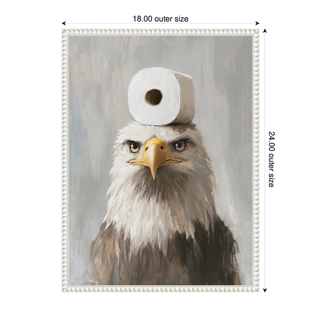 Sylvie Toilet Paper Roll on Bald Eagles Head Bathroom Art Framed Canvas by The Creative Bunch Studio