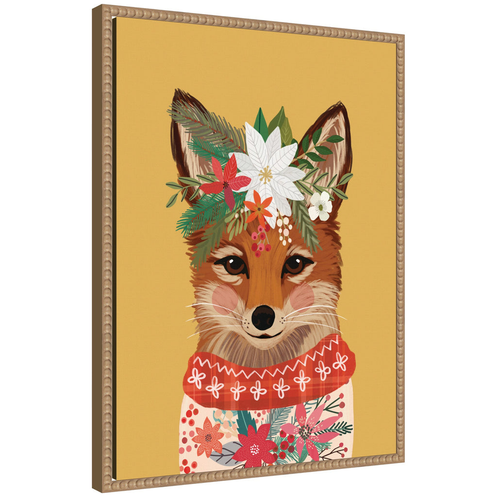Sylvie Beaded Christmas Fox Framed Canvas by Mia Charro