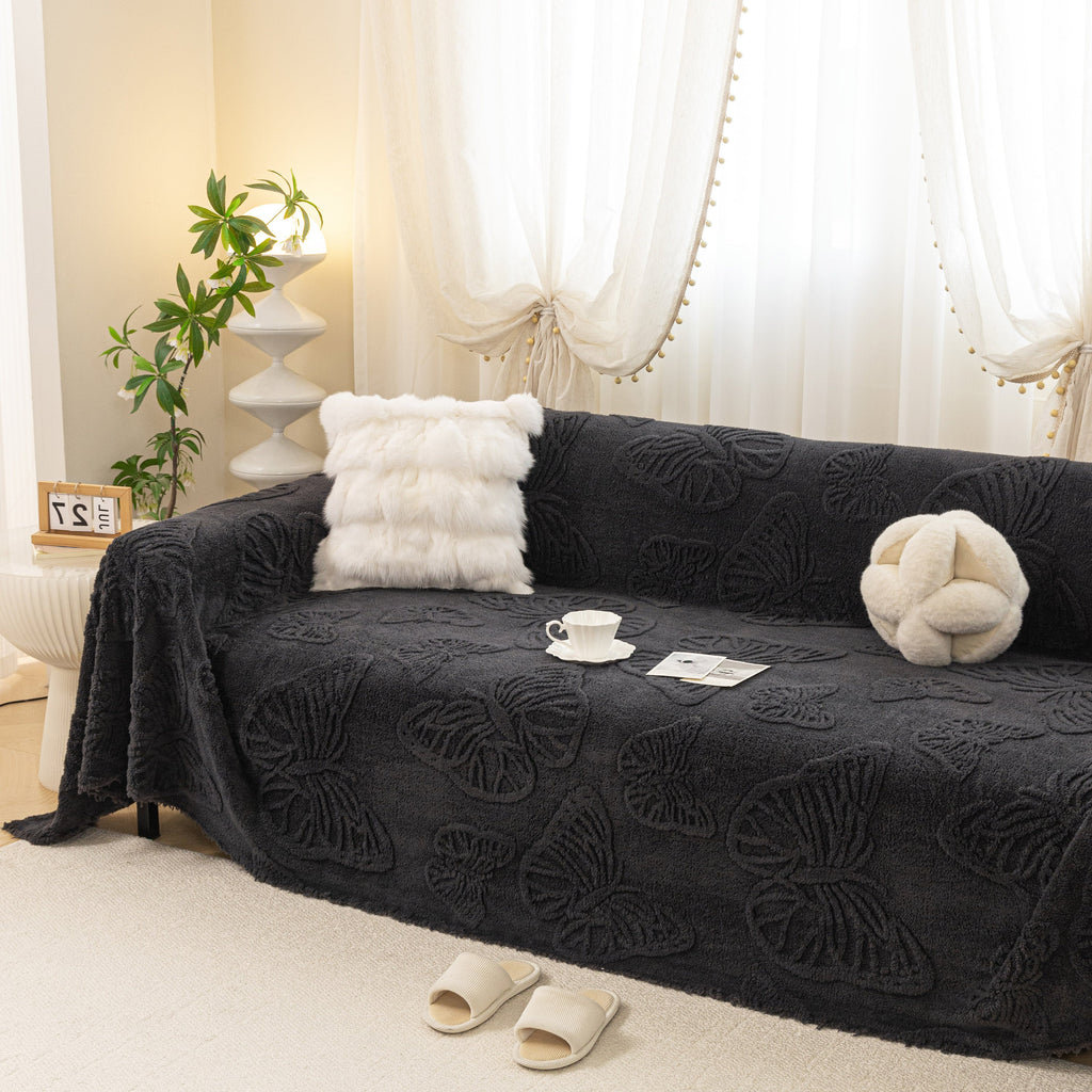 Luxury 3D Butterfly Jacquard Sofa Throw Blanket, Ultra-Soft Plush Fleece Couch Cover