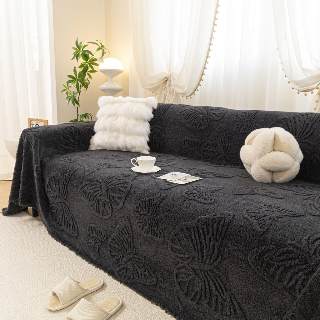 Luxury 3D Butterfly Jacquard Sofa Throw Blanket, Ultra-Soft Plush Fleece Couch Cover