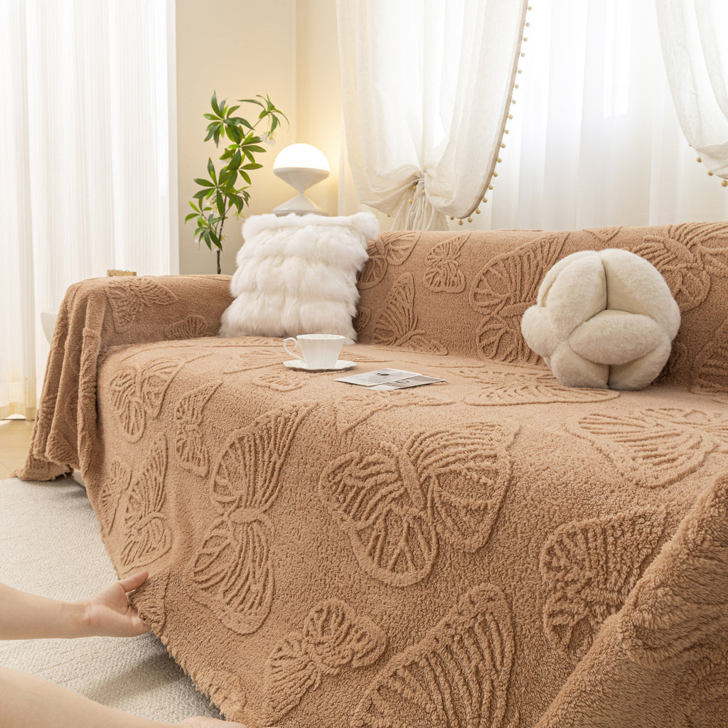Luxury 3D Butterfly Jacquard Sofa Throw Blanket, Ultra-Soft Plush Fleece Couch Cover