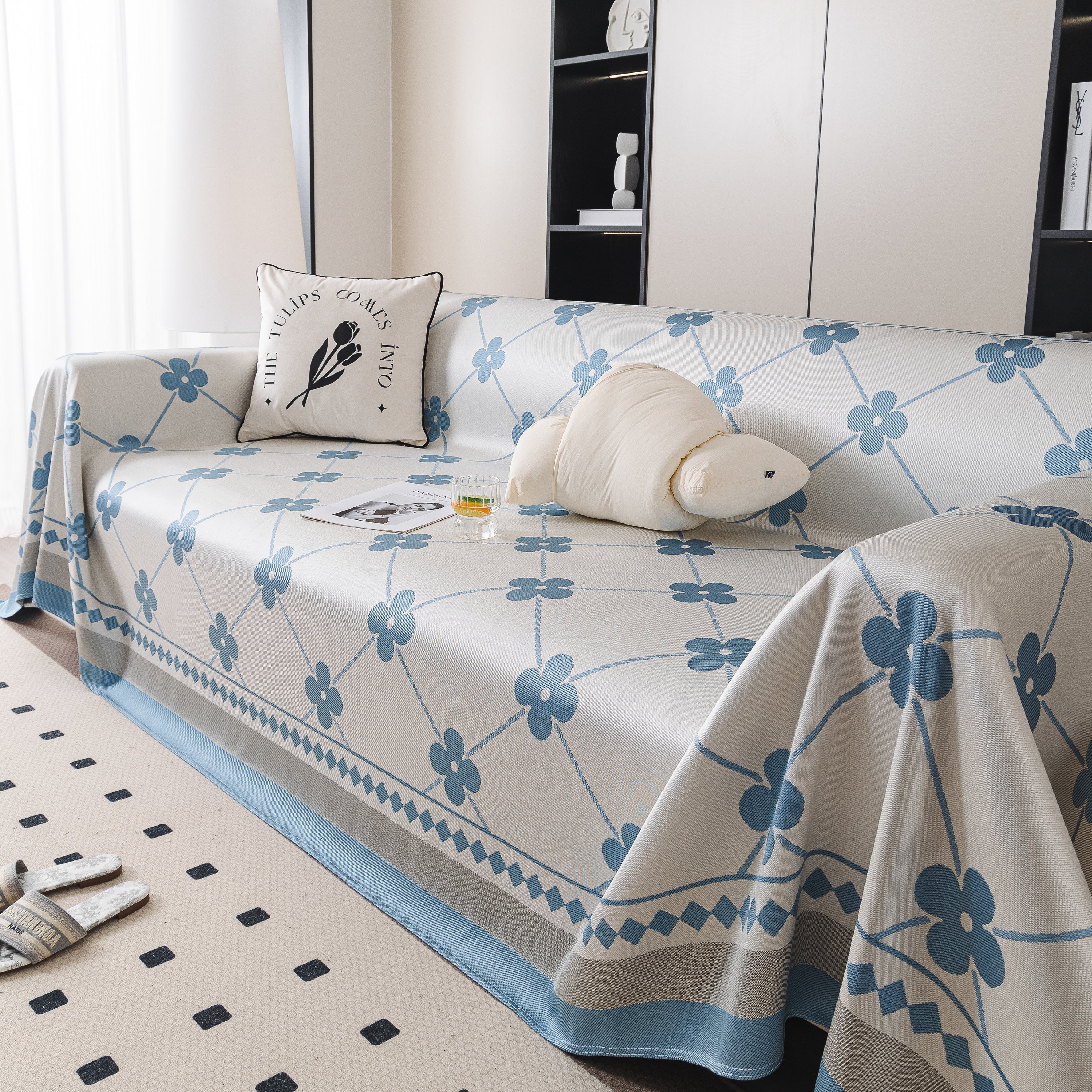 Cooling Four-Leaf Clover Hope Faith Love Luck Summer Comfy Ice Silk Furniture Throw Covers for Sofas