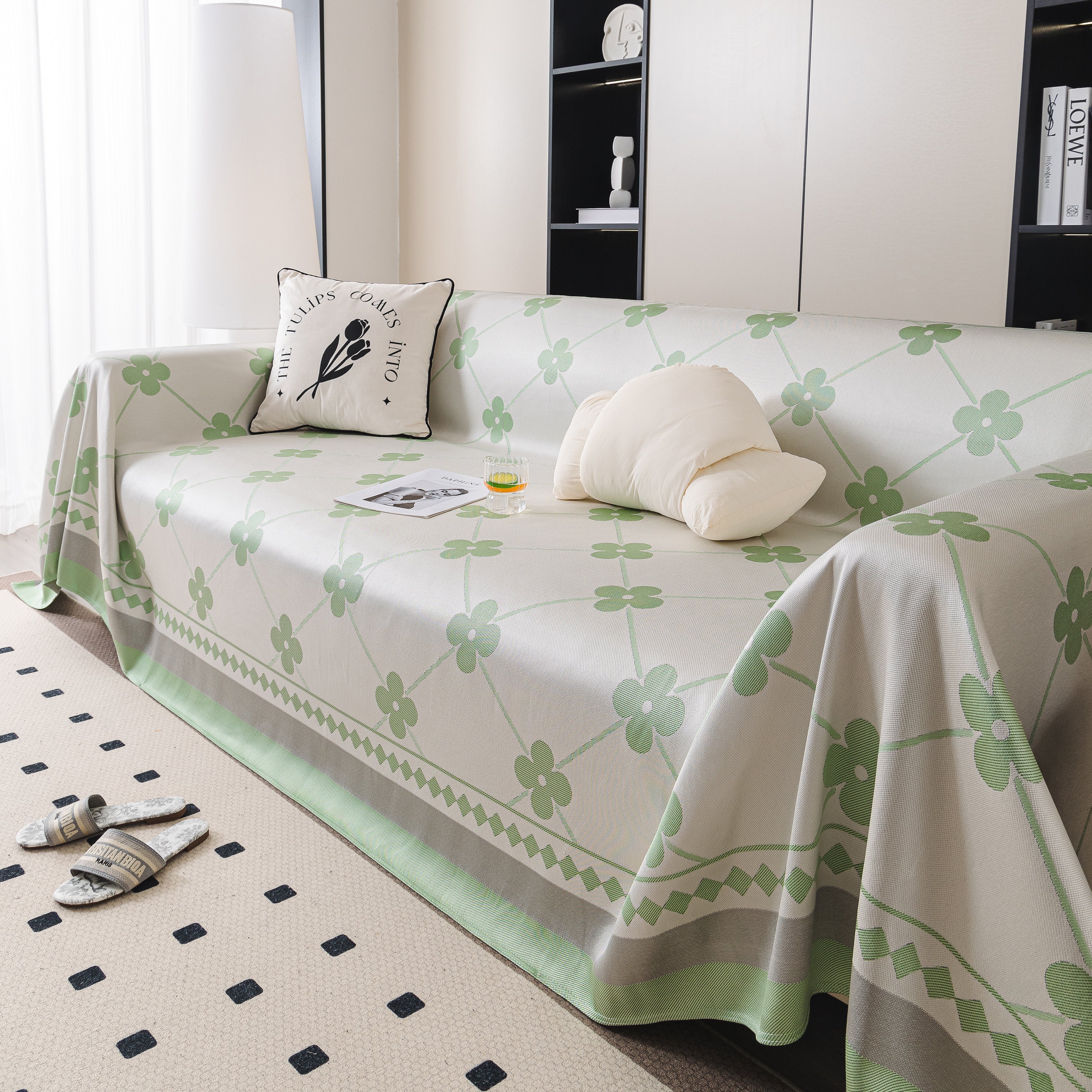 Cooling Four-Leaf Clover Hope Faith Love Luck Summer Comfy Ice Silk Furniture Throw Covers for Sofas